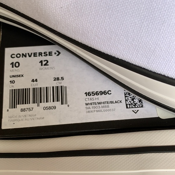 CONVERSE CTAS HI WHITE/WHITE/BLACK MENS - Picture 15 of 16